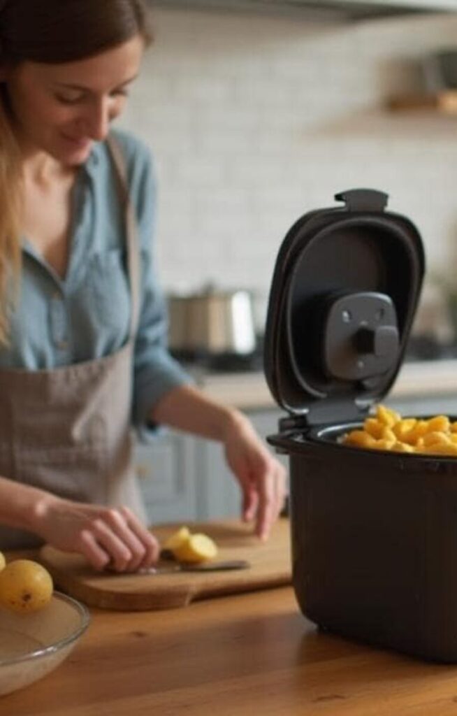 Femme qui utilise une friteuse sans huile